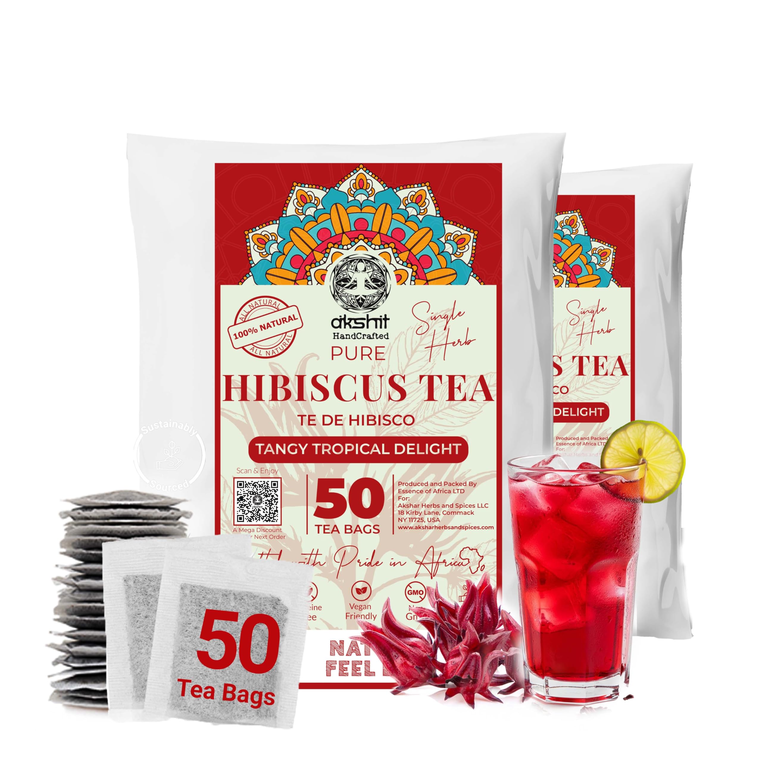 Amazon.com : Akshit Hibiscus Tea Bags, 100 count, Hibiscus Herbal